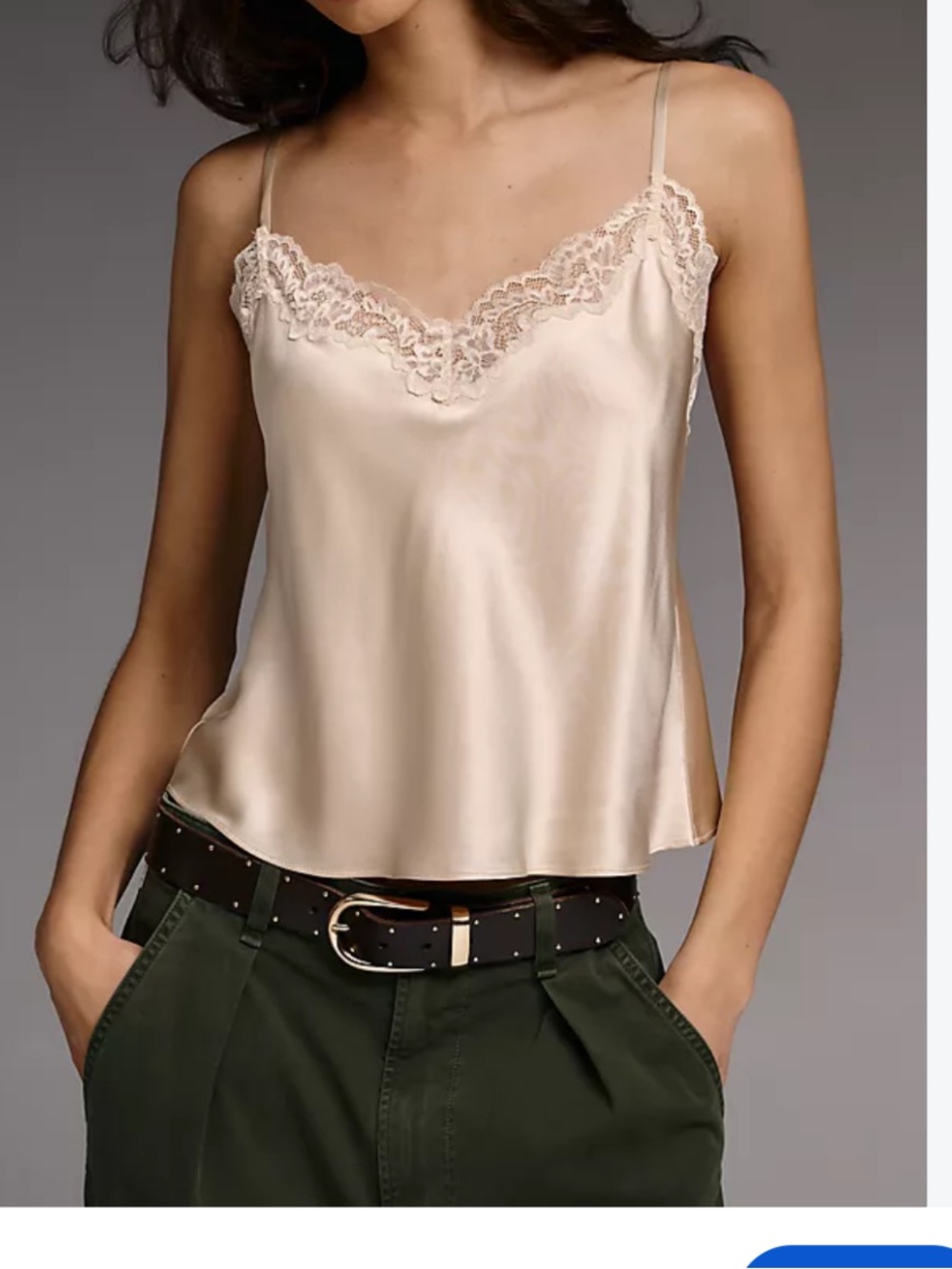 Reformation XS Satin Lace-Trim Cami Tank Top - Cream